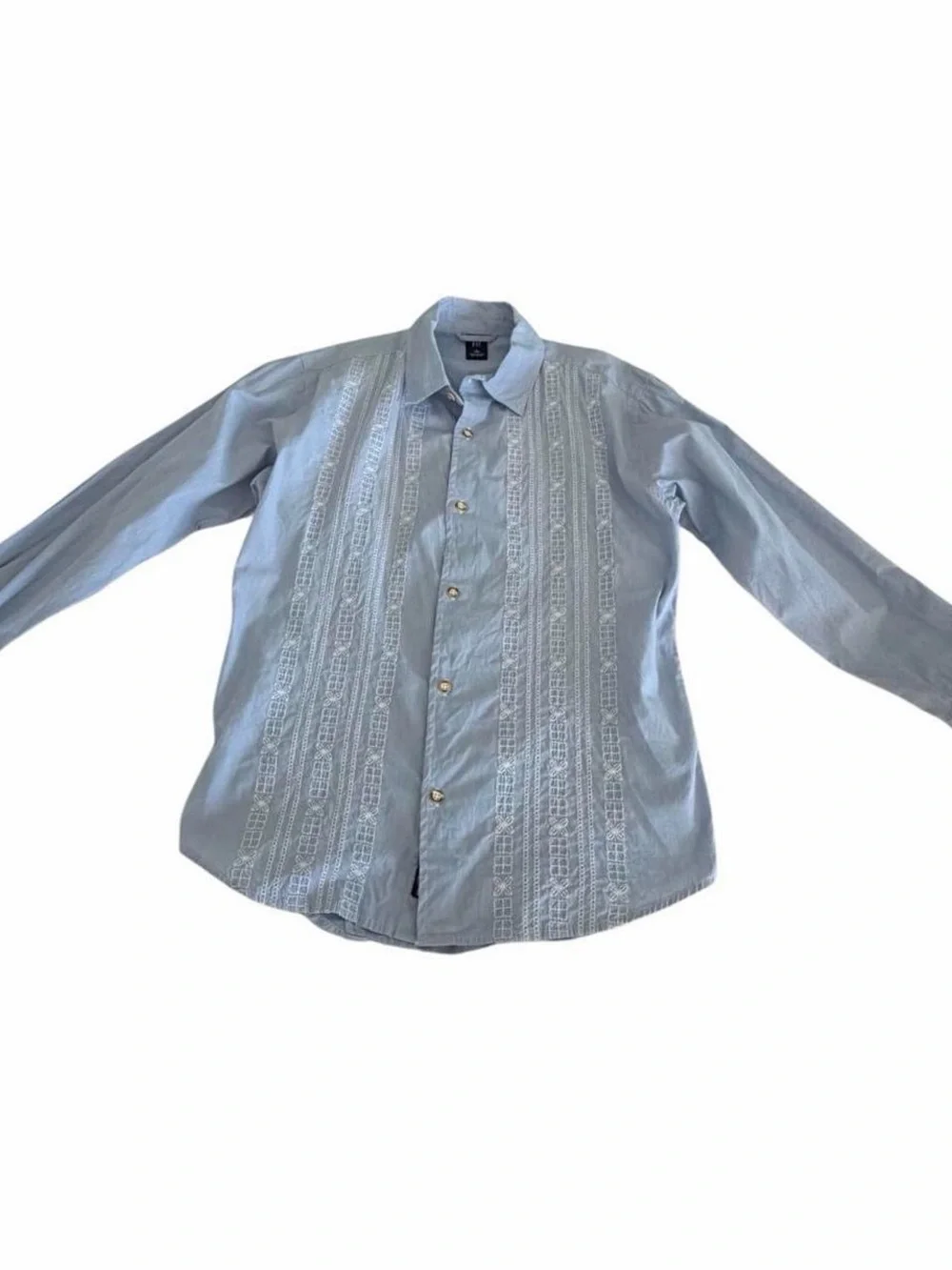 GAP Kids Light Blue Embroidered Guayabera Button-Down Shirt Size L (10)